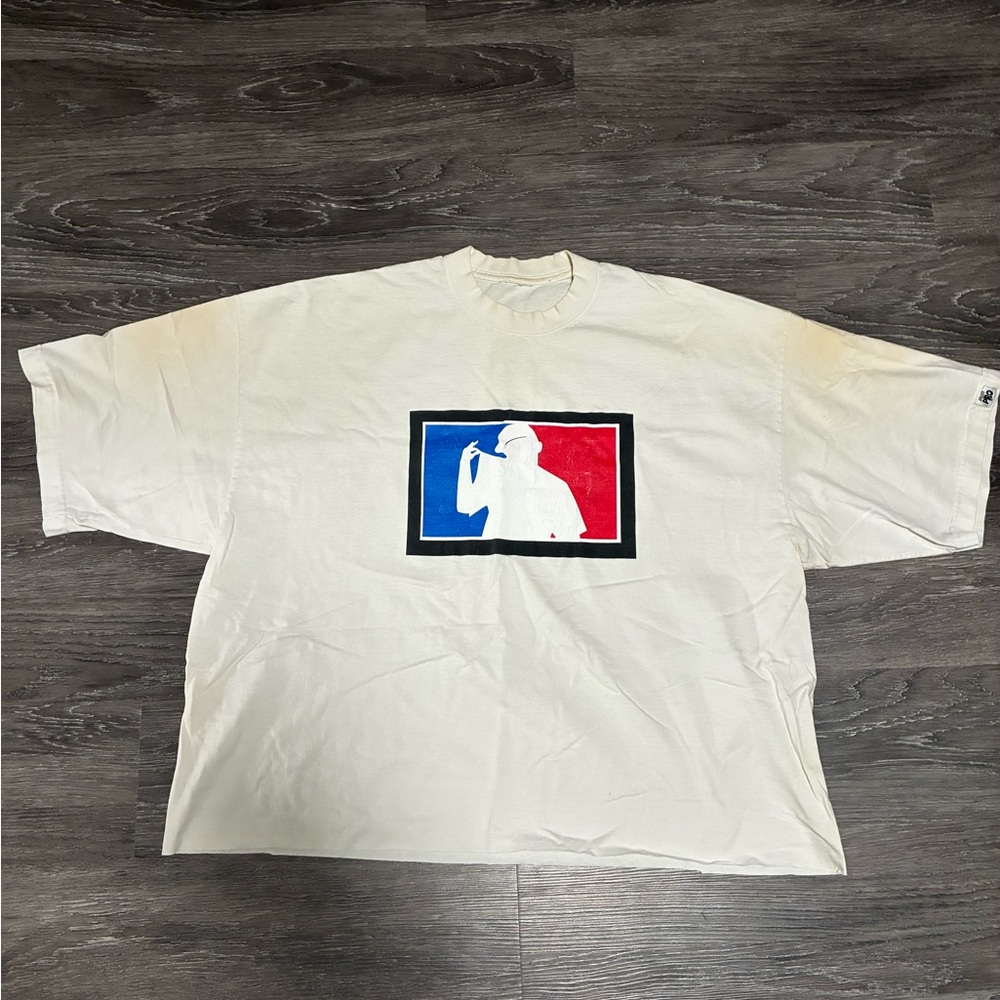 Cream Tee with Red and Blue Graphic